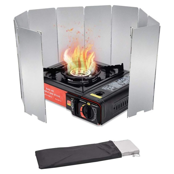 Екран за газова печка Rqiurpn, алуминий, 81x24 см, 10 котлона, преносим