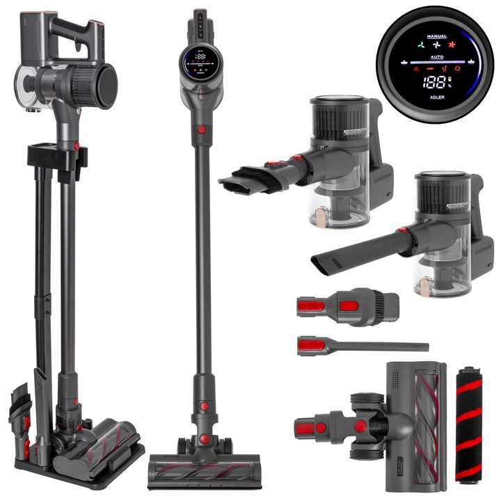 Set Aspirator Vertical Cu Accesorii, Adler, Ad7062, Putere Motor, 400W, Timp De Functionare, Pana La 55 De Minute, Recipient Pentru Praf, 0.6 L, Acumulator Litiu-Ion, 2200 Mah, Multicolor