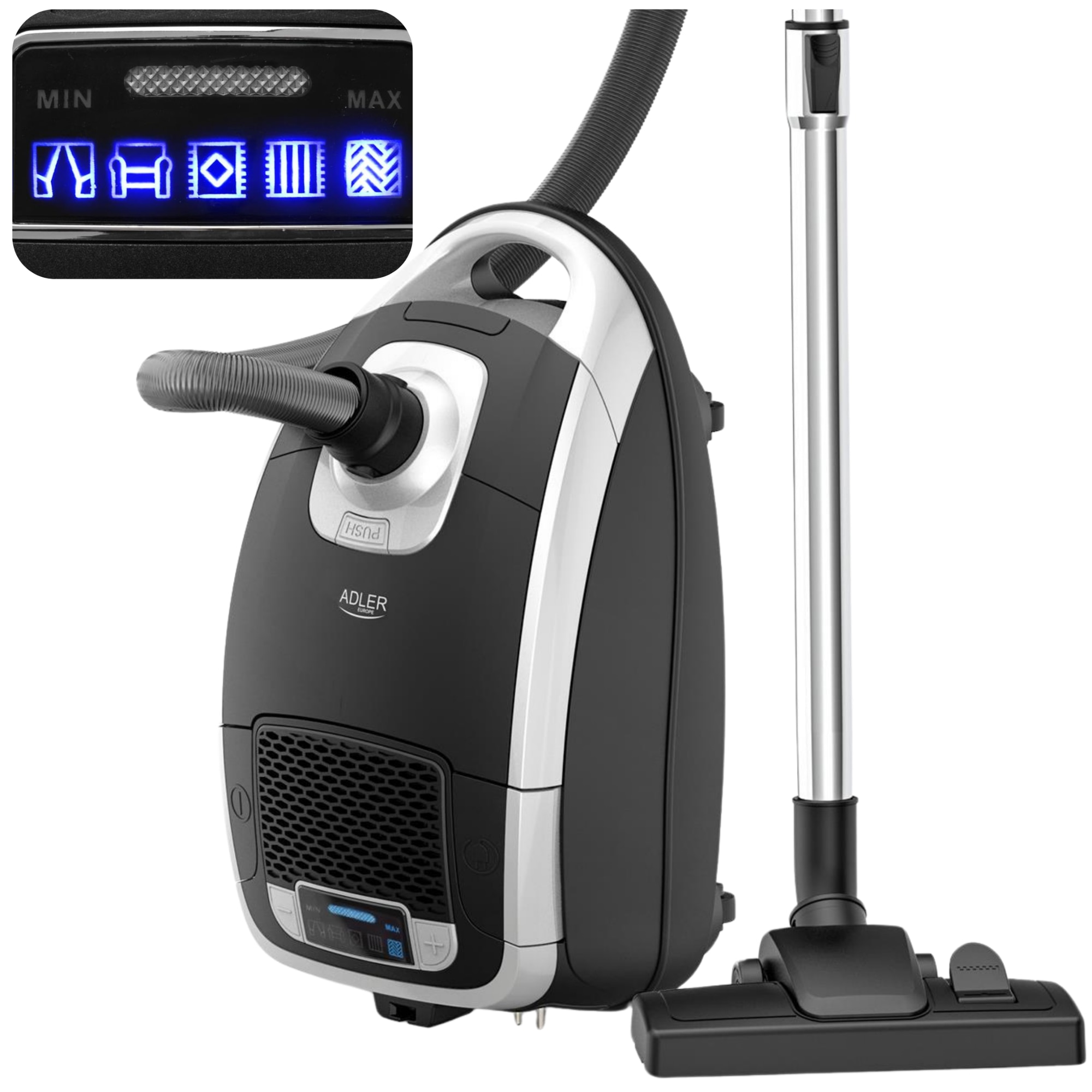 Aspirator cu sac, ADLER, AD7069, 3200W, 18000 Pa, 3.5 L, 5 programe de putere, Negru