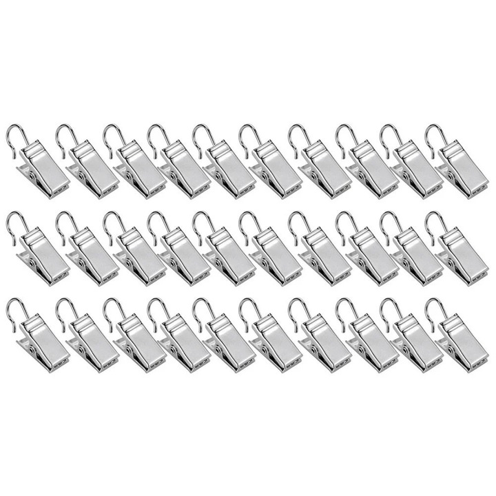 120 db fém függönycsipesz készlet, ezüst, 3.2x0.92x1 cm