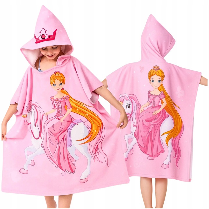Prosop poncho cu gluga pentru copii 120x60 cm – prosop de baie si plaja, uscare rapida