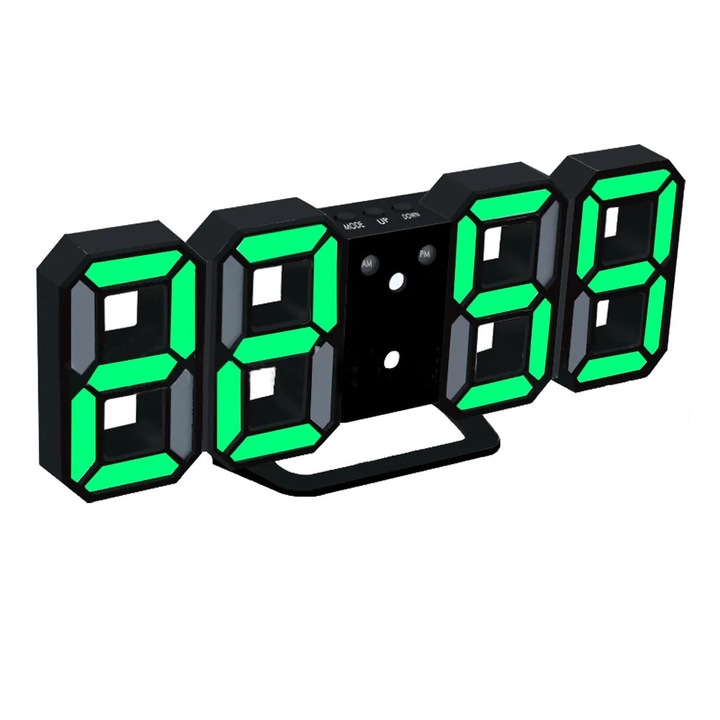 YANYXR 3D LED digitális falióra, fekete-zöld, 21x9x4cm
