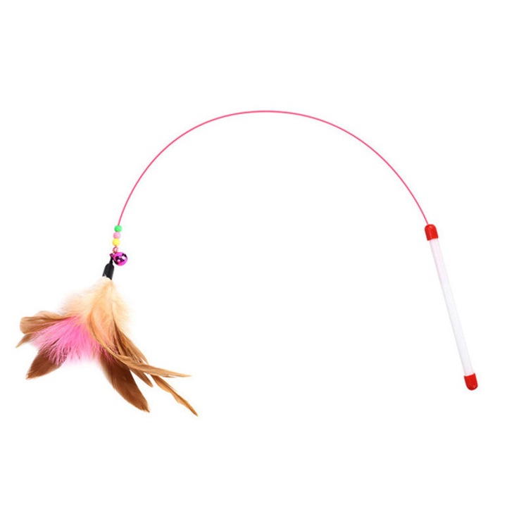 Interaktív játék tollakkal és csengőkkel macskáknak és kutyáknak, többszínű, 20 cm, tartós anyagból