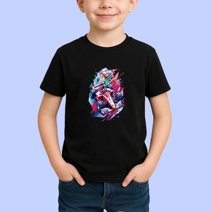 Tricou Copii Masina Formula 1 Poligonala, Negru