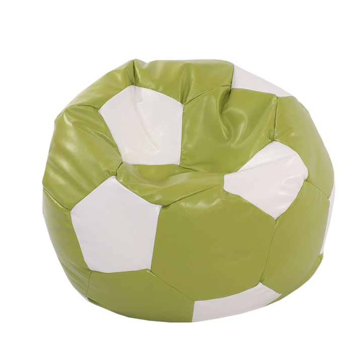 Fotoliu sac tip minge Euroball, Verde cu crem, piele ecologica, QMOBILI