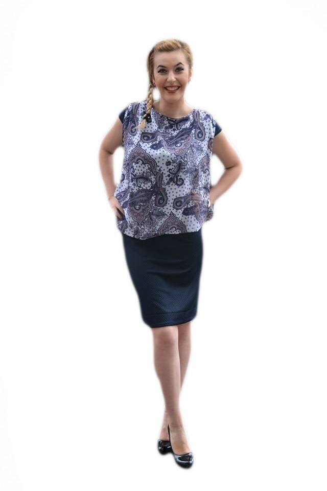 Rochie eleganta cu imprimeu partea de sus,D&J Exclusive, Albastru marin