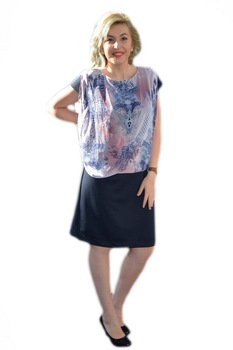 Rochie eleganta cu imprimeu partea de sus,D&J, Albastru marin Rochie eleganta cu imprimeu partea de sus,D&J, Albastru marin