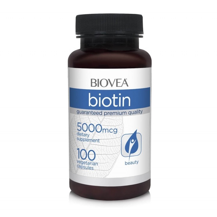 Biotina, Vitamina B7, Vitamina H, 5000 mcg, 100 capsule
