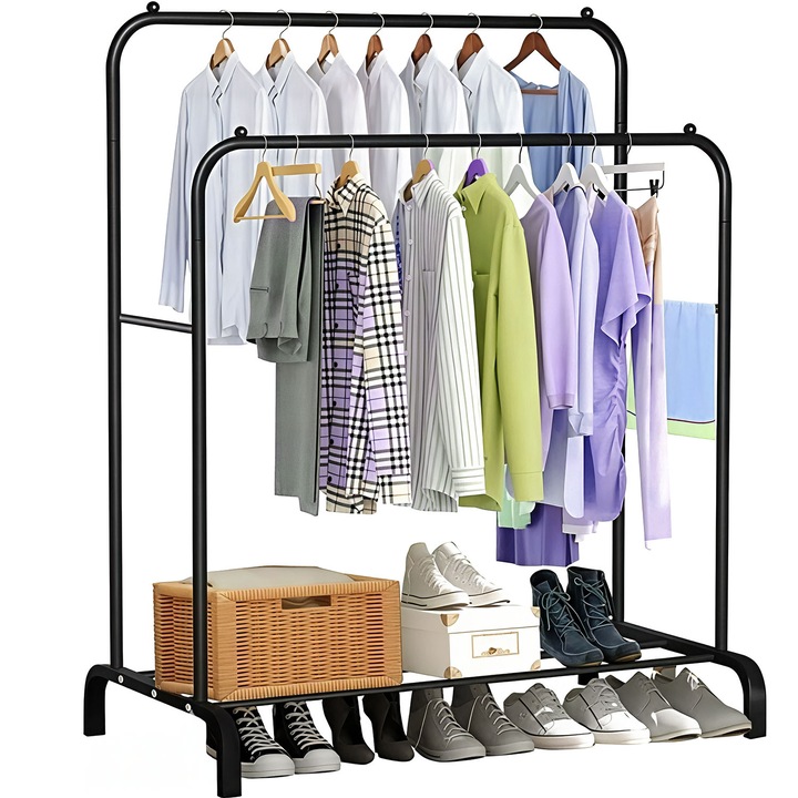 Carlig de haine, metalic, dublu, ROCKY II, negru