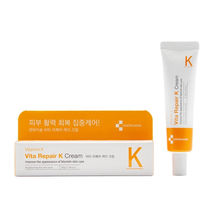 Sötét karikák elleni krém, kiegyenlíti és helyreállítja a sötét foltokat, Centecassol Vita Repair K krém - koreai kozmetikumok, menadionnal és ázsiai gázlóval, 30 g
