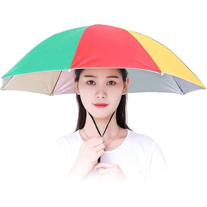 Чадър за глава, Flippy, диаметър 69 см, регулируема презрамка за глава, UV/дъжд защита, цвят дъга