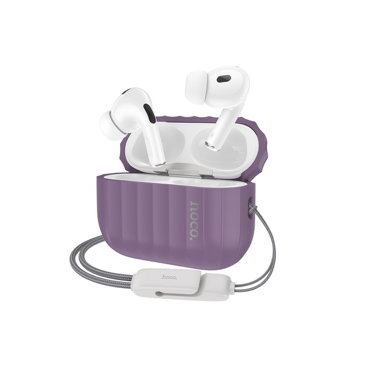 Husa silicon Hoco (WB23) pentru carcasa AirPods Pro2 si Lanyard, Purple
