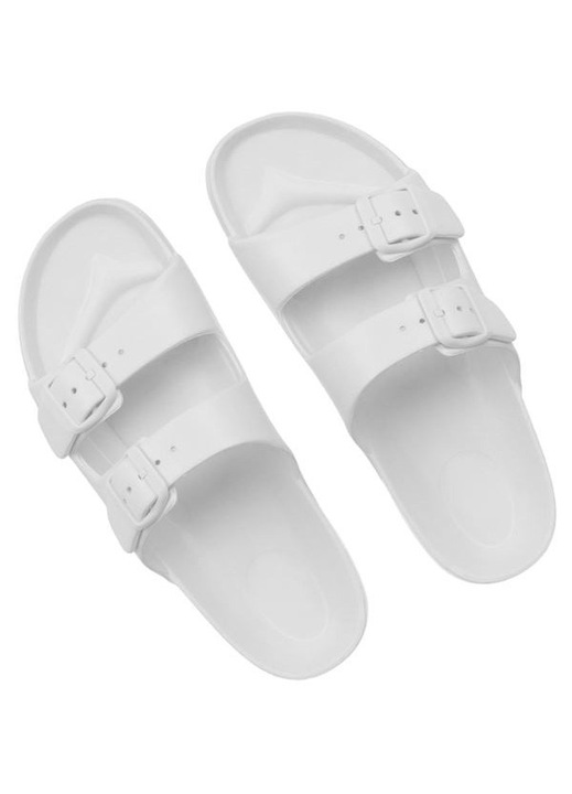 ANTBRO női papucs, dupla csatos pántos strandpapucs, kényelmes és modern, ideális nyárra és nyaralásra, törtfehér, 37-38-as méret