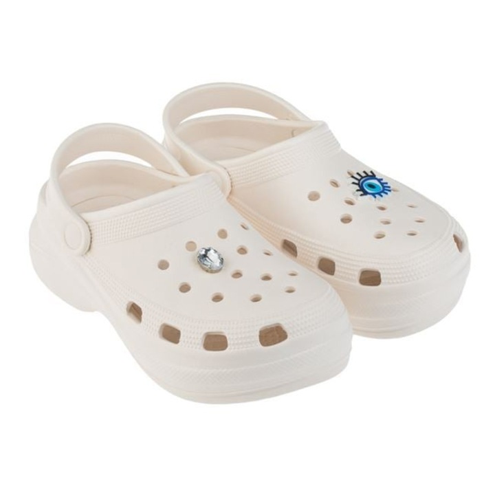 Slapi Saboti Albi cu Diamant si Ochi pentru Femei, Marimea 38 – Papuci de Vara Confortabili si Stilati – ANTBRO®