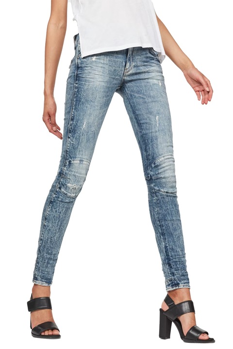 Blugi de dama G-Star RAW 5622 Mid-Waist Skinny 7921638 16113-9, Denim Vintage Aged Destroy, Bumbac, W26-L30, Albastru deschis