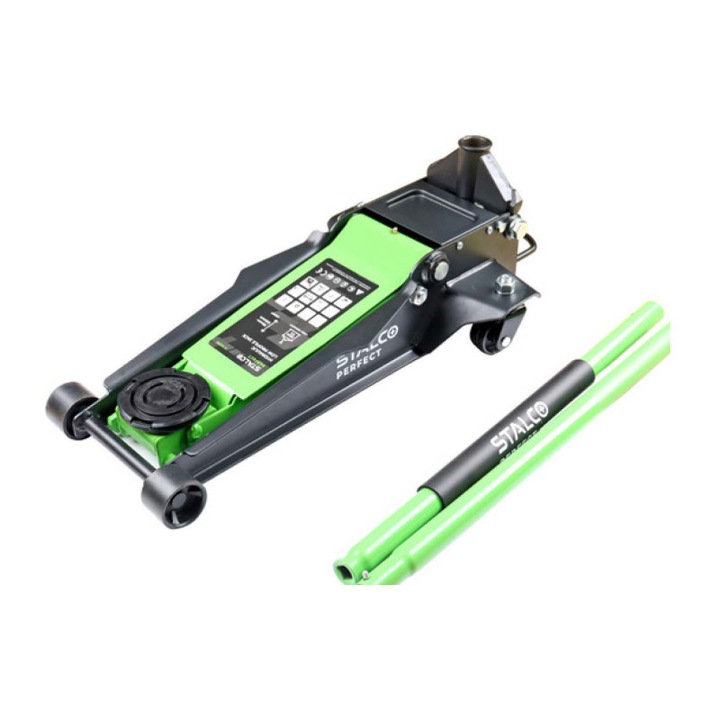 Cric hidraulic STALCO PERFECT 2.5t, roți pivotante, design cu profil redus