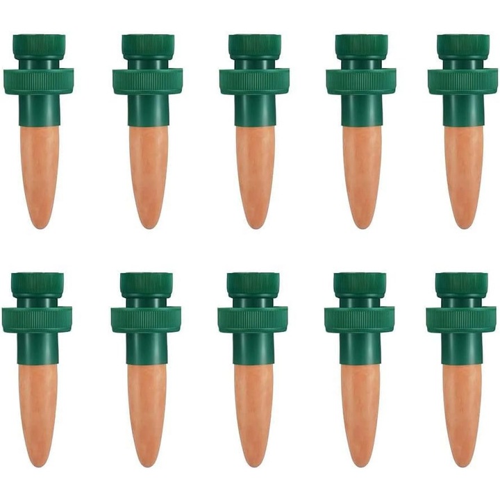 Комплект от 10 тръби за поливане на растения, керамични, теракотени, самонапояващи се, за бутилки с вода