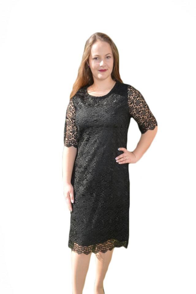 Rochie eleganta cu croi simplu, realizata din dantela,D&J Exclusive,, Negru