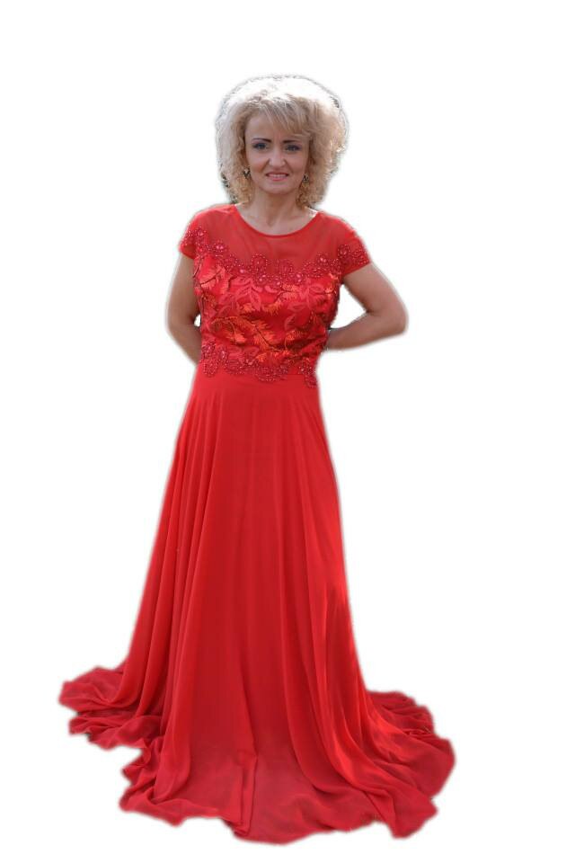 Rochie din voal si dantela brodata, model lung,masura mare,D&J Exclusive, Rosu