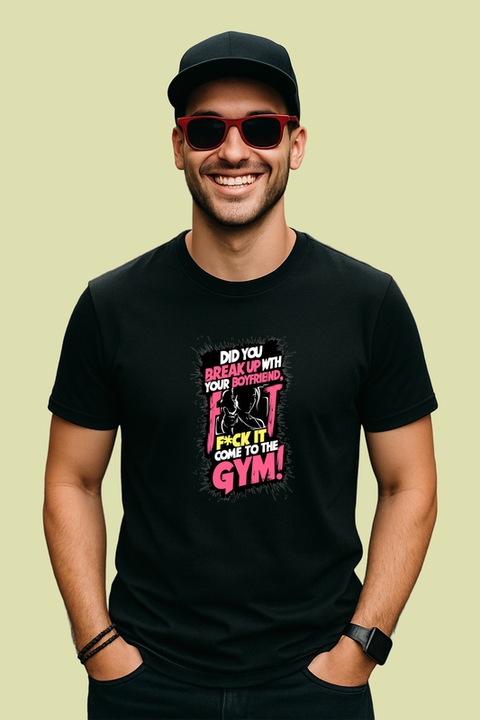 Tricou Breakup Come To The Gym Roz Gluma, Barbat, 100% bumbac, Cri-Flo, Culoare Negru, Marime M