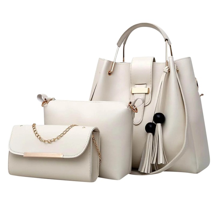 3 db-os női táska szett, nagyméretű bevásárlótáska, keresztpántos táska, clutch, szintetikus, többszínű, 32x29x14 cm, 20x16x6 cm, 20x11x4 cm