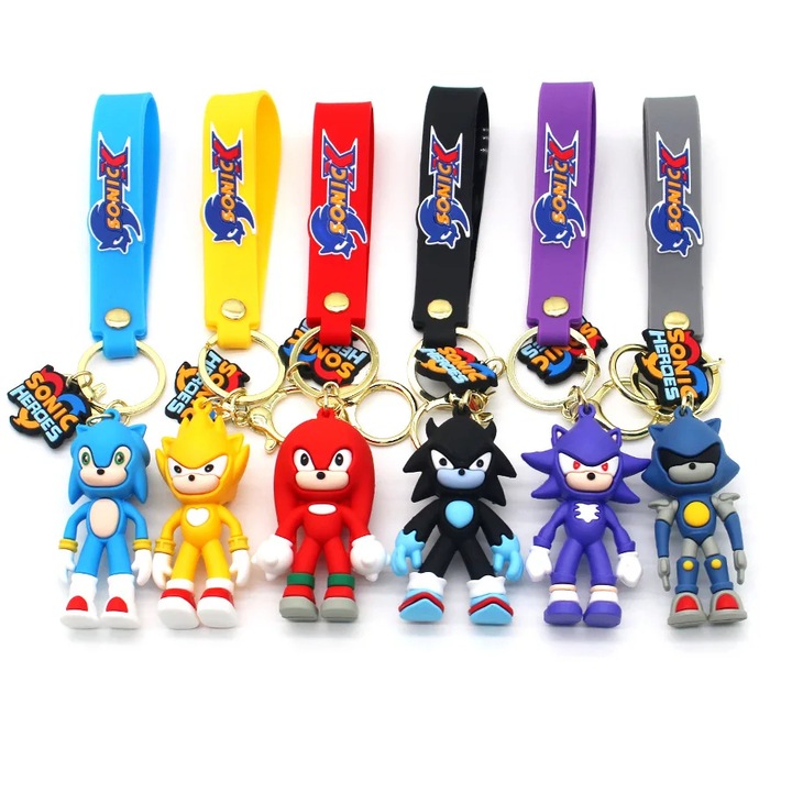 Set 6 Brelocuri Anime cu Sonic - Figura 3D Draguta din Cauciuc, Tip Arici, 6 cm, Dalimag