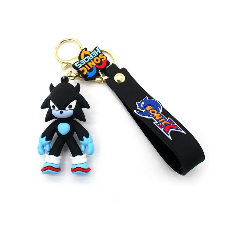 Breloc Anime cu Sonic - Figura 3D Draguta din Cauciuc, Tip Arici, 6 cm, Negru, Dalimag