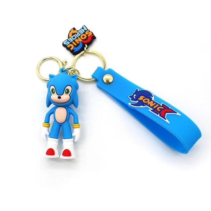 Breloc Anime cu Sonic - Figura 3D Draguta din Cauciuc, Tip Arici, 6 cm, Albastru, Dalimag