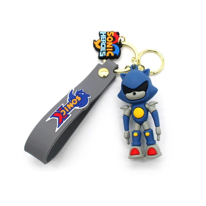 Breloc Anime cu Sonic - Figura 3D Draguta din Cauciuc, Tip Arici, 6 cm, Albastru Inchis, Dalimag