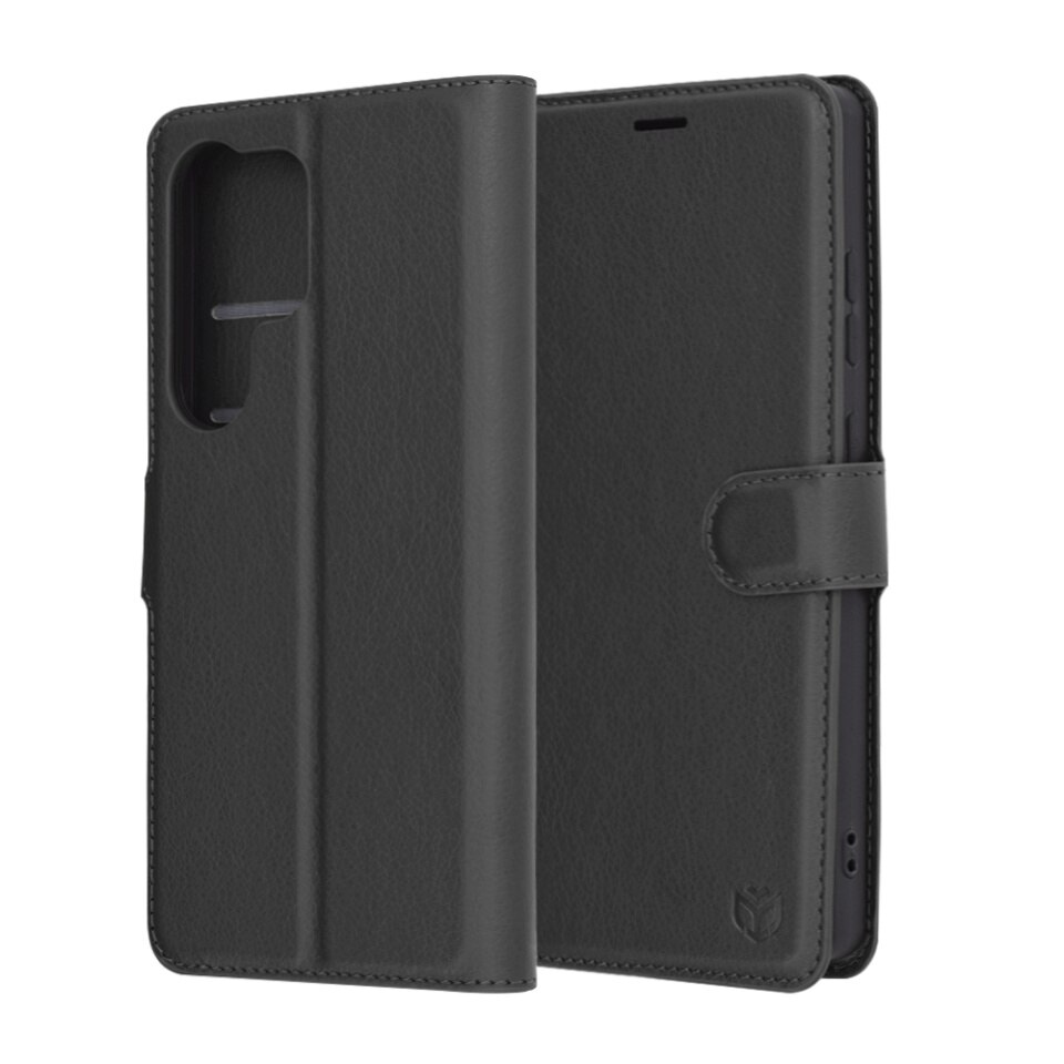 Husa pentru Samsung Galaxy S25 Ultra, SKYDDAR INNOVATION, Leather Folio tip Carte, cu Portofel Interior, Finisaje Premium, set cu sticker, Negru