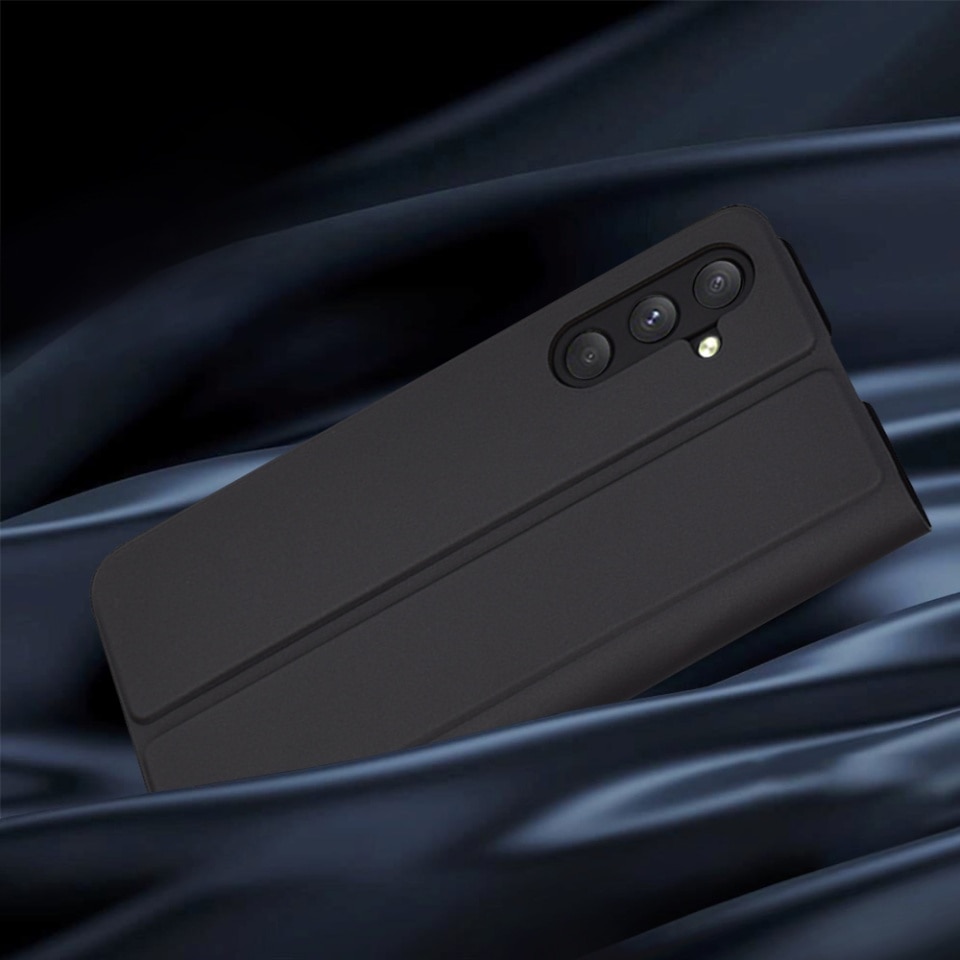Husa pentru Samsung Galaxy A54, SKYDDAR INNOVATION, Magskin Book, tip Carte cu Portofel Interior, set cu sticker, Negru