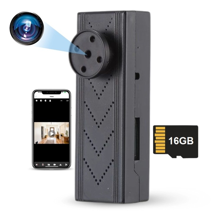 Gomb iUni IP131 kémkamerával, 4K, Wi-Fi, 16GB Micro SD kártya