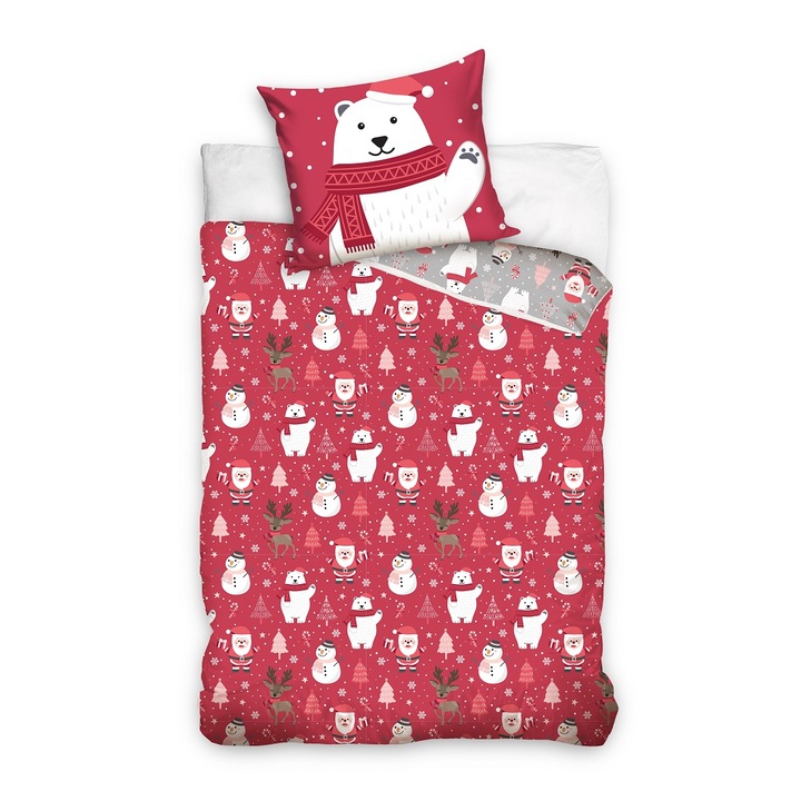 Lenjerie de pat cu ursulet de Craciun 140x200+60x70 Disney