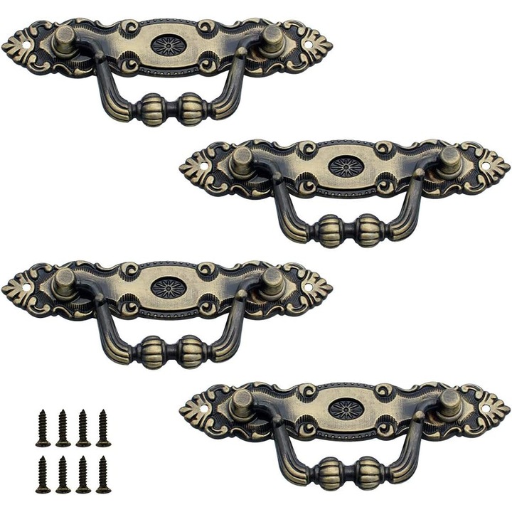 Manere retro din aliaj de zinc, set de 4 bucati, bronz, 10.5x3.6cm