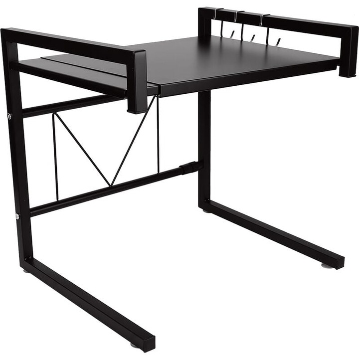 Suport pentru cuptor cu microunde HERUSI, raft extensibil 40-65cm x 36, 5cm x 42cm, 3 carlige, negru, set