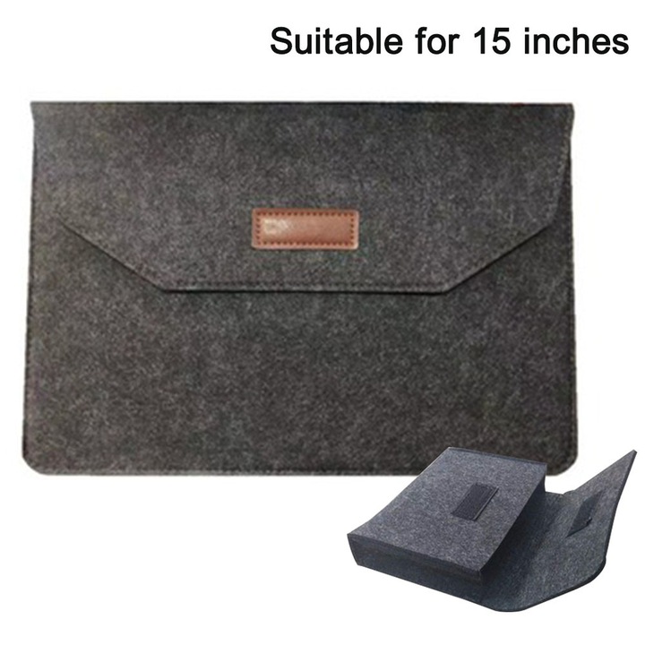 Laptoptok MacBook Pro 13 hüvelykes / 15 hüvelykes, MacBook Air, HP Dell Lenovo Notebook kompatibilis, filc laptoptáska extra tárolózsebbel (fekete szürke, 15 hüvelyk)