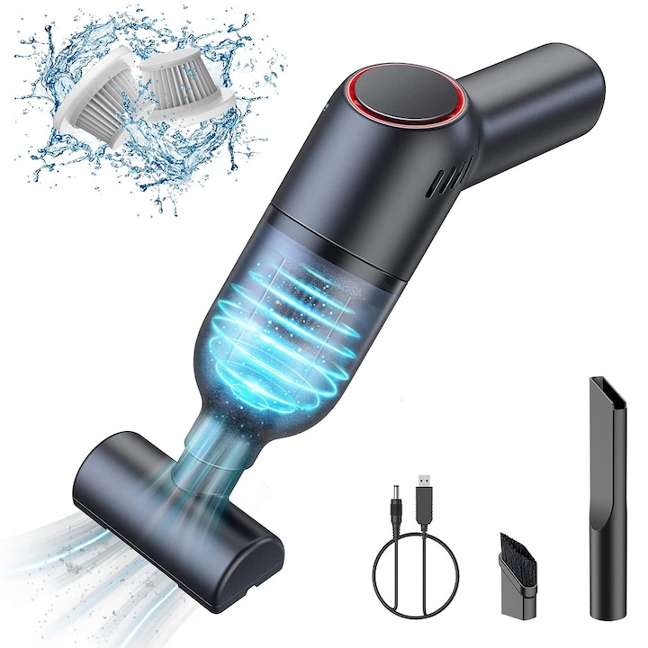 Aspirator portabil fara fir, material ABS, putere de aspirare 12000PA, design compact, 4000mAh, negru