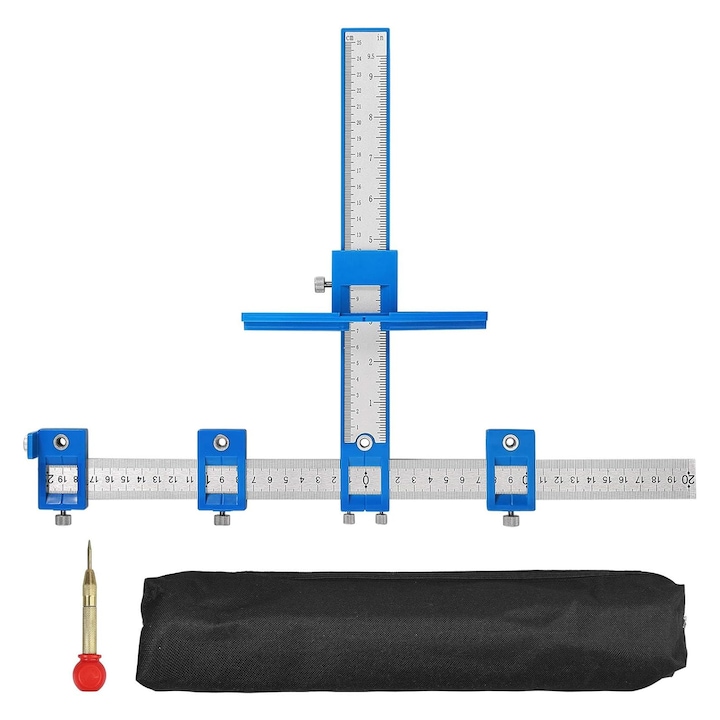 Sablon pentru gaurire, Axroad Mall, Control precis, Usor de transportat si depozitat, Ciocan centrat automatic, Evita vibratiile la gaurire, Set perfect pentru manere si trageri pe sertare/usi, Otel, 41*30cm, Albastru