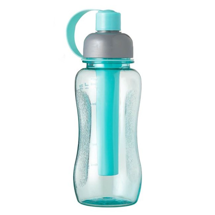 Sticla Apa Sport din Plastic Transparent Turcoaz cu Acumulator de Gheata si Capac 600ml