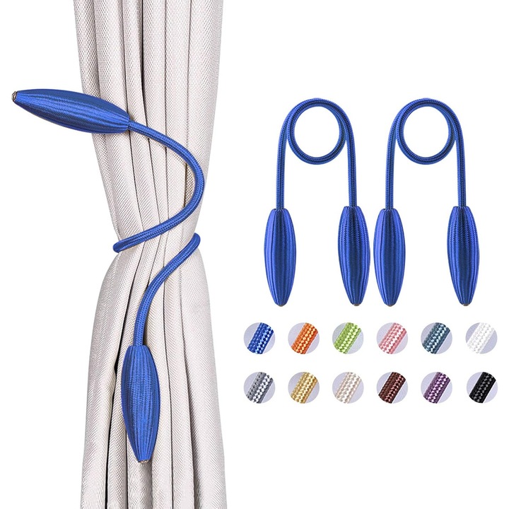 Suport pentru draperii/cleme de prindere, stil european, fara gaurire, cu sarma metalica flexibila si cristale, multicolor, 2 bucati
