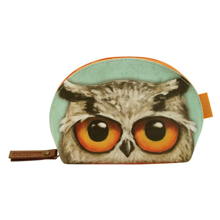 Pouch cosmetic Grumpy Owl, Jad, formă scoică, neopren, 15x10x5cm