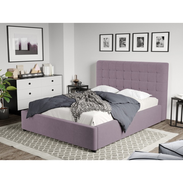 Pat Tapitat Rivo cu Somiera fixa, 140x200, Mov deschis/Jasmine 62