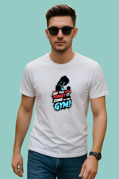 Tricou Are You Sad Come To The Gym, Barbat, 100% bumbac, Cri-Flo, Culoare Alb, Marime 3XL