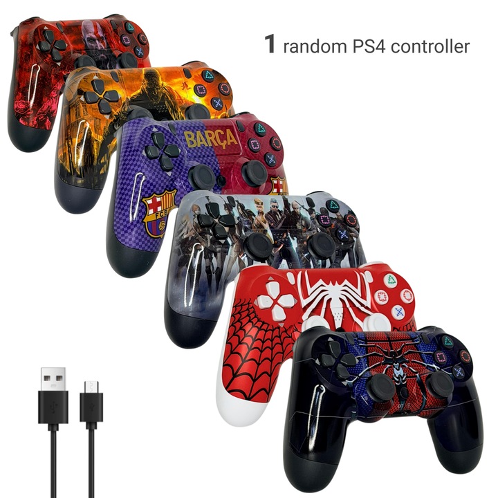 Controller wireless doubleshock, PS4, PS-TV si PS Now, SERIE-GRAFFITTI, cu vibratii, cablu incarcator inclus, model random Graffitti, HAPPY JOKER®