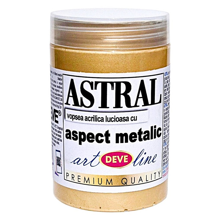 Vopsea decorativa metalizata ASTRAL, DEVE, FARAON 200ml, Auriu deschis, pentru elemente decorative, lemn, metal, pereti, radiatoare la interior sau exterior