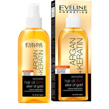 Ulei de par, Eveline Cosmetics, 8 in 1 Argan + Keratina, Elixir of Gold, 150 ml Ulei de par, Eveline Cosmetics, 8 in 1 Argan + Keratina, Elixir of Gold, 150 ml