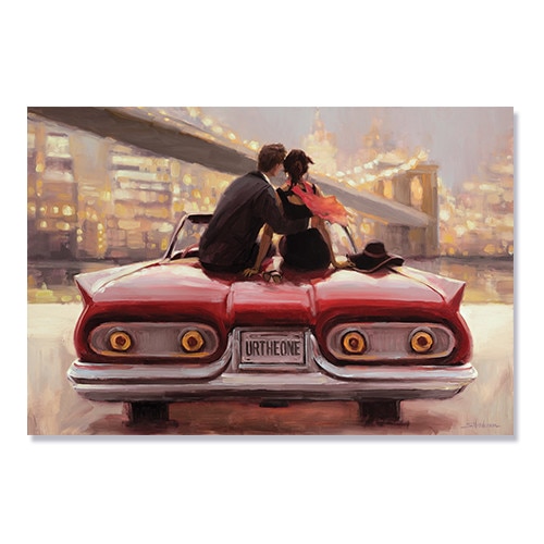 Tablou Canvas - Pereche, Iubire, Romantic, Masina Rosie, 80 x 120 cm