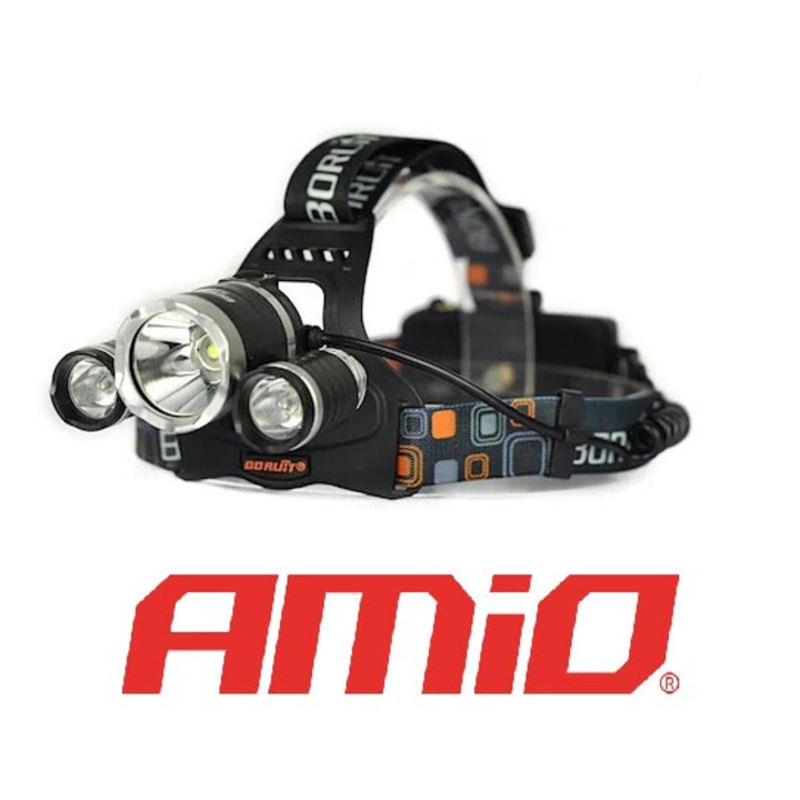 Челник за глава AMIO, Акумулаторна зареждаща батерия , 3 LED диода