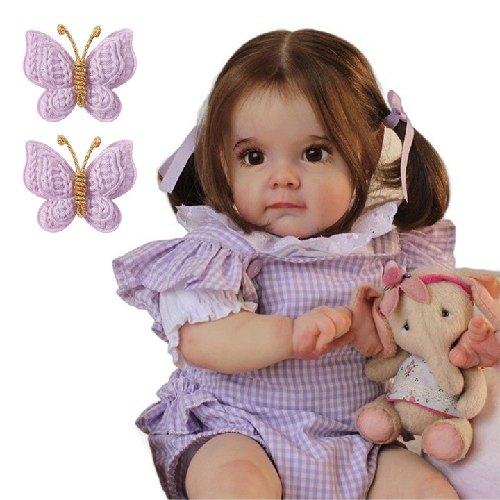 Papusa 60cm, SWJOYOL, silicon, ochi caprui, par lung, violet