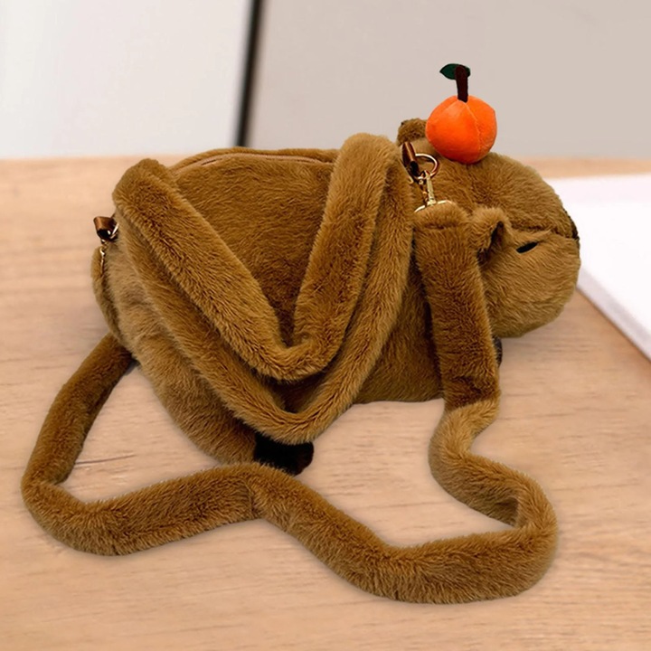 Capybara női válltáska, 23cmx40cm, állítható pánttal, plüss anyagból, többszínű